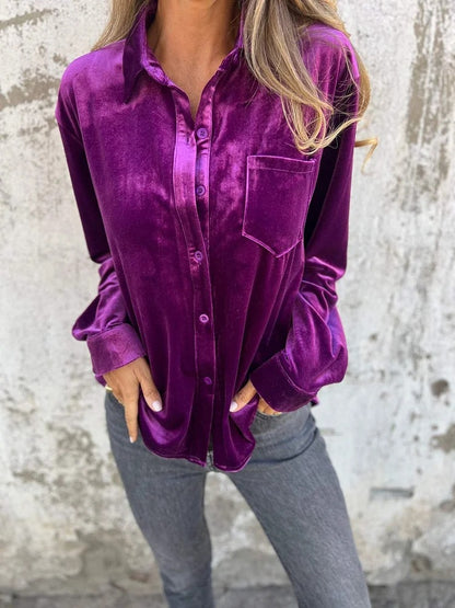 Women's Velvet Button Down Shirt Long Sleeve