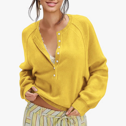 Women's Henley Button Front Knit Pullover Sweater