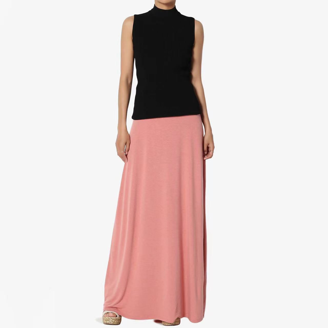 Women's Cotton High Waist Maxi Skirt Solid Casual