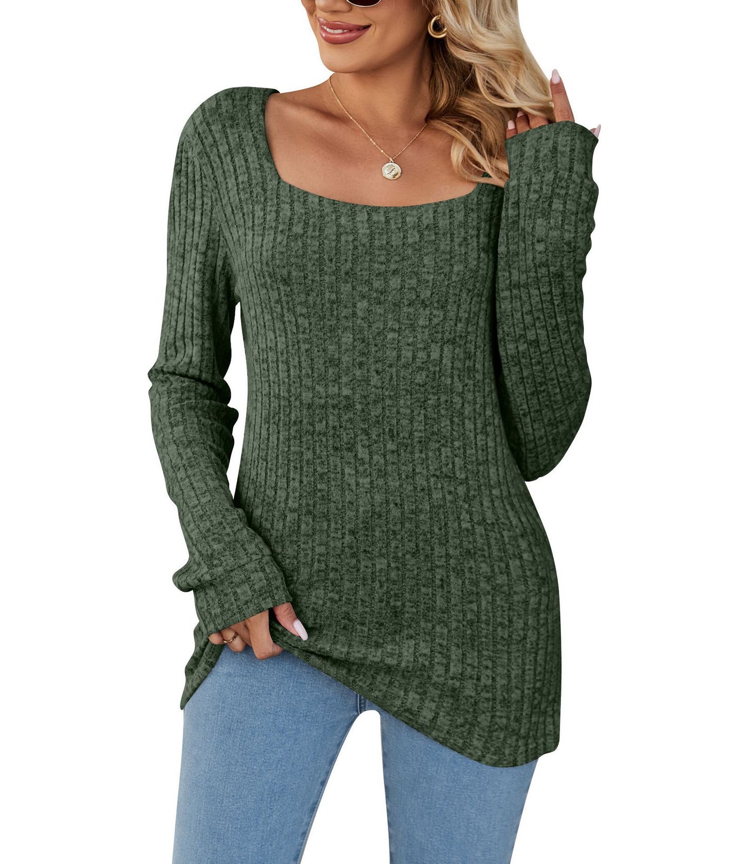 Long Sleeve Square Collar Casual Top