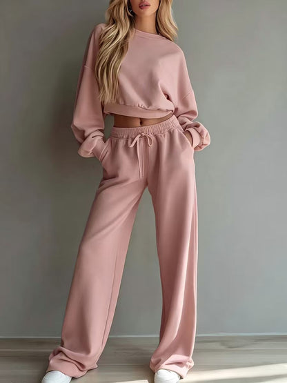 Women's Cropped Sweatshirt Wide Leg Pants Lounge Set