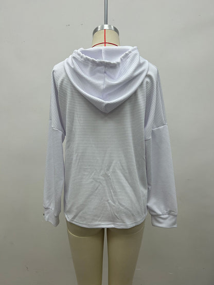 Women's Oversized Waffle Knit Hoodie Drawstring Pullover