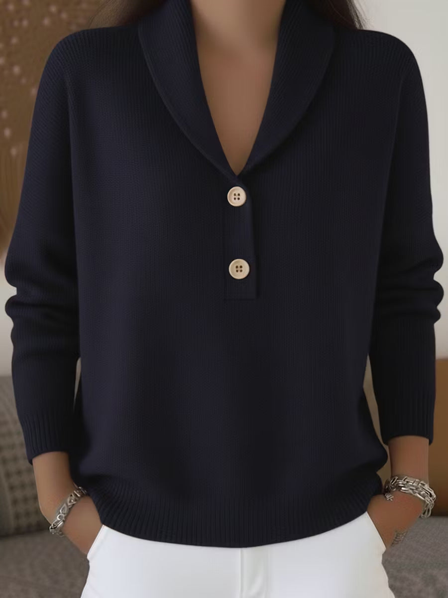 Women's Shawl Collar Button Pullover Sweater Soft Knit