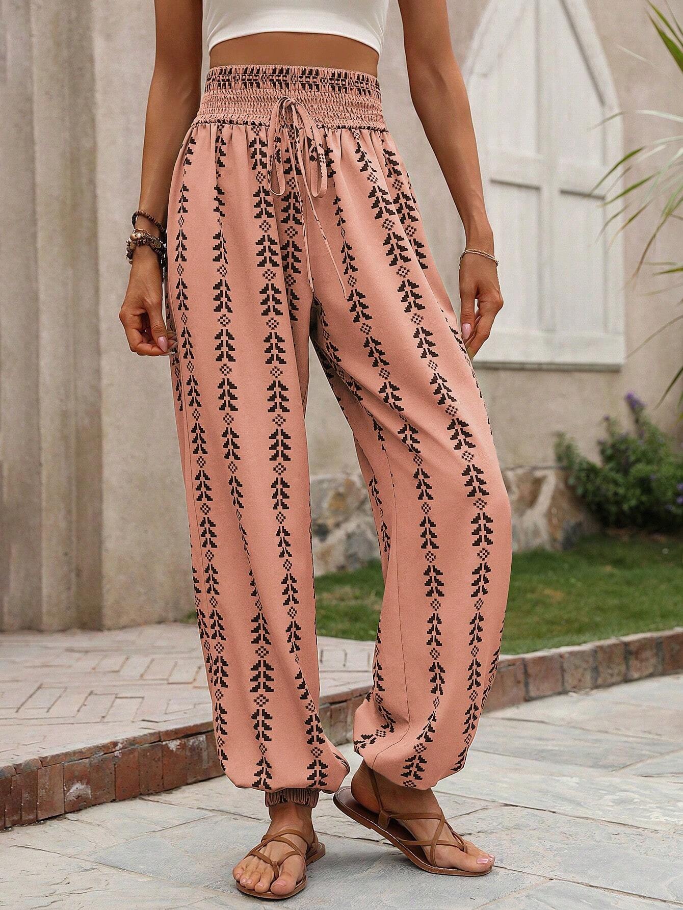 Lightweight Wide Leg Lantern Pants with Elastic Waist