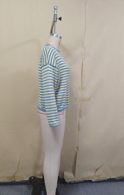 Oversized Striped Crewneck Sweater Women Pullover