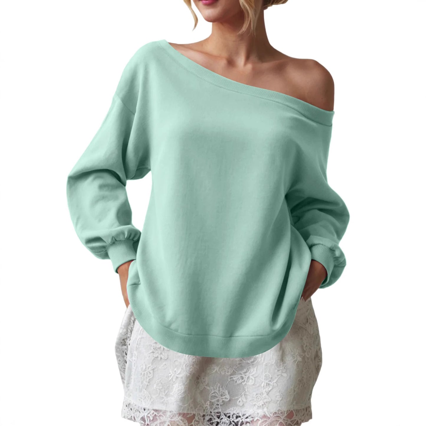 Women's Off Shoulder Sweatshirt Oversized Long Sleeve Top