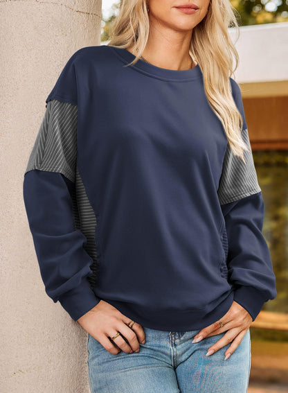 Colorblock Striped Sweatshirt Women Casual Pullover Top