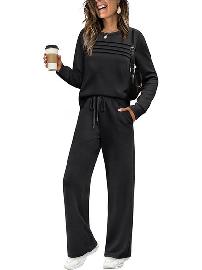 Women's 2 Piece Lounge Set Long Sleeve Wide Leg Pants