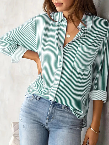Women's Striped Oversized Button Down Long Sleeve Shirt