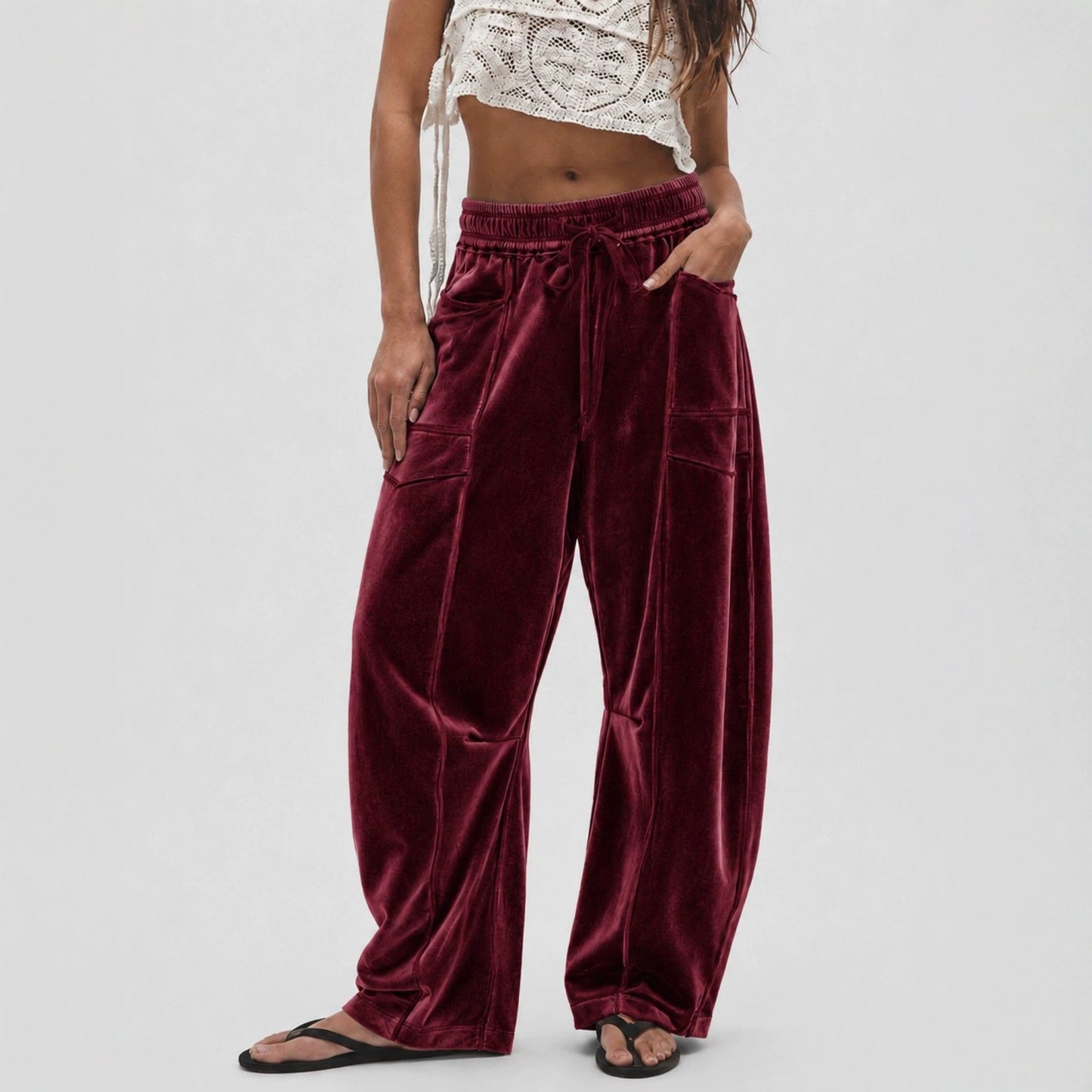Women's Velvet Wide Leg Drawstring Casual Pants