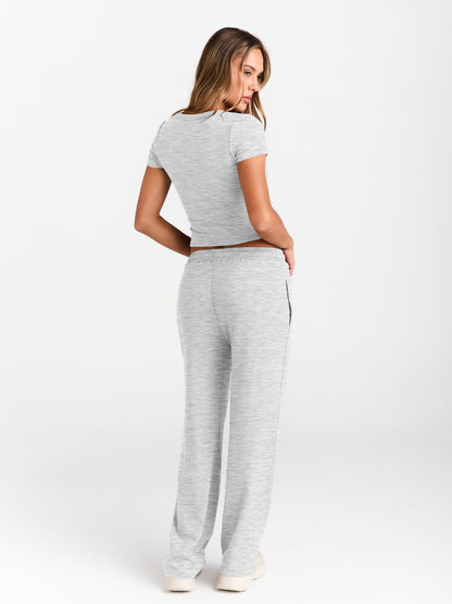 Crop Tee & Wide Leg Pants Lounge Set for Women