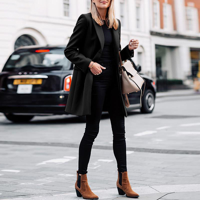 Women Long Sleeve Button Front Blazer Coat Office