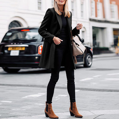 Women Long Sleeve Button Front Blazer Coat Office