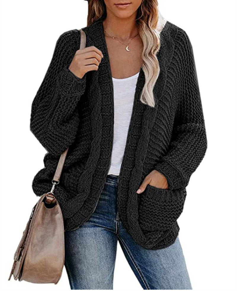 Women's Oversized Chunky Knit Open Front Cardigan Pockets