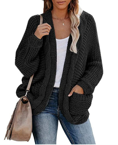 Women's Oversized Chunky Knit Open Front Cardigan Pockets