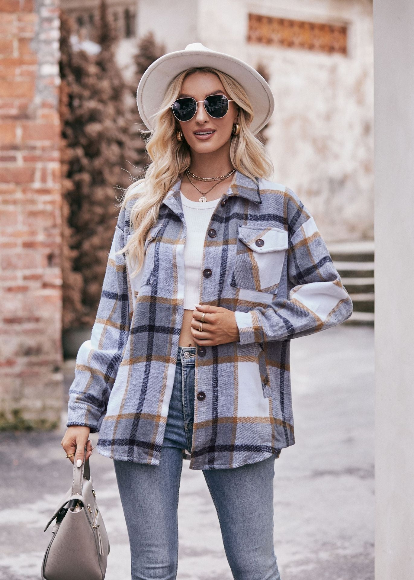 Cozy Oversized Plaid Flannel Shirt Jacket with Pocket