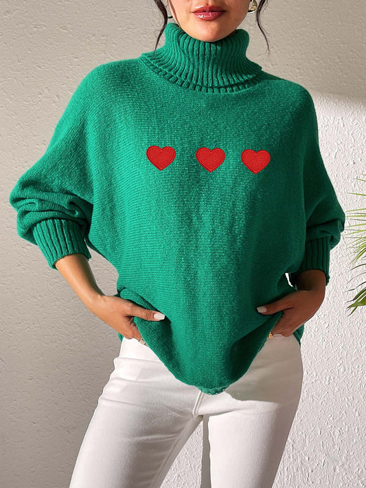 Women's Bottoming Shirt Solid Color Simple Top Love Sticker Turtleneck Sweater