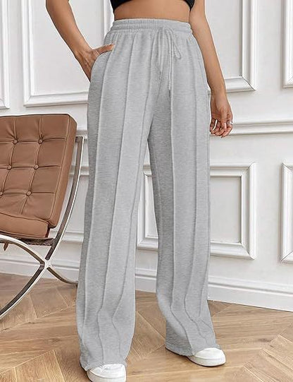 High Waist Cotton Wide Leg Drawstring Pants