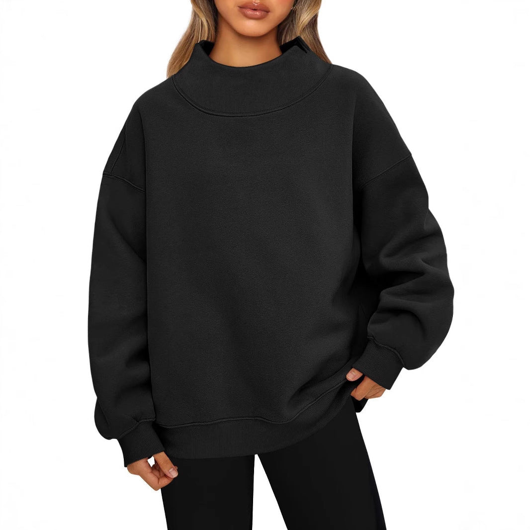 Women's Oversized Mock Neck Fleece Pullover Sweatshirt