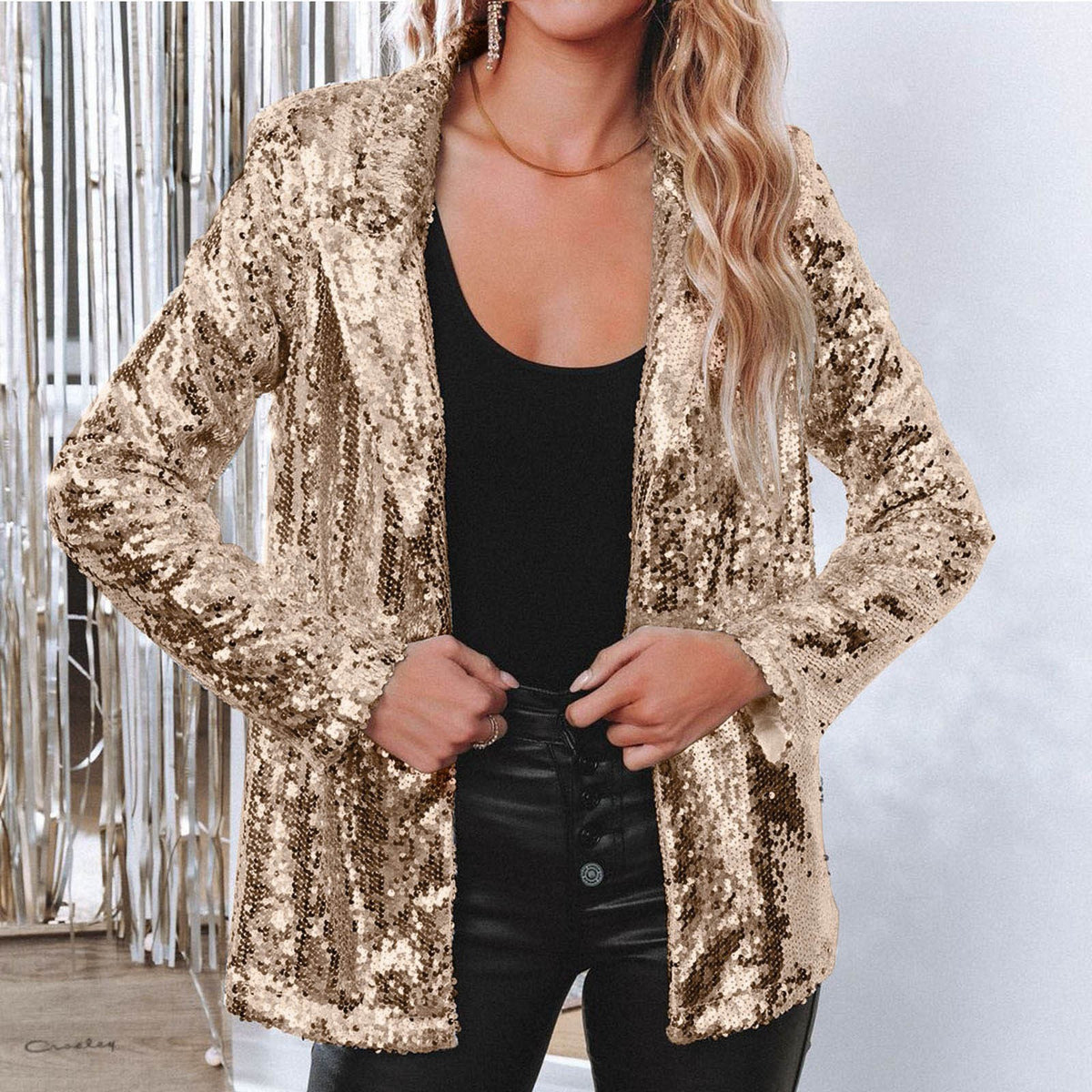 Women's Sequin Blazer Sparkle Long Sleeve Open Front