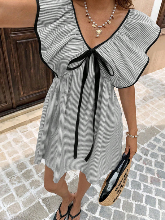 V-Neck Ruffle Flutter Sleeve Summer Dress Loose Fit