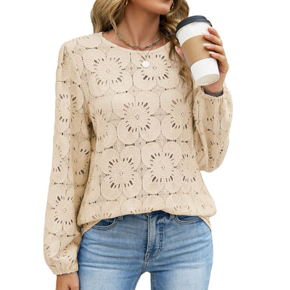 Eyelet Lace Blouse Puff Sleeve Loose Top