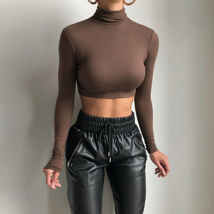 Sexy Fitted Mock Neck Long Sleeve Crop Top