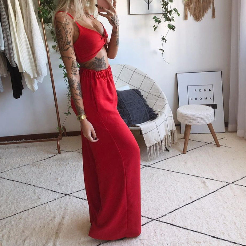 Boho Butterfly Print Crop Top Wide Leg Pants Set