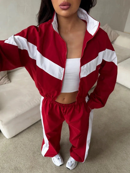 Color Block Tracksuit Women 2 Piece Streetwear Set