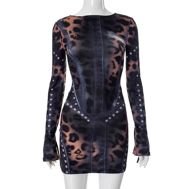 Women's Y2K Printed Long Sleeve Bodycon Mini Dress
