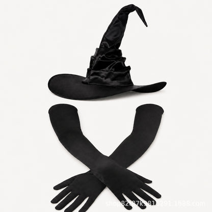 Adult Halloween Witch Hat Long Gloves Costume Set