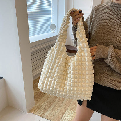 Textured Bubble Knit Shoulder Tote in Rose Pink