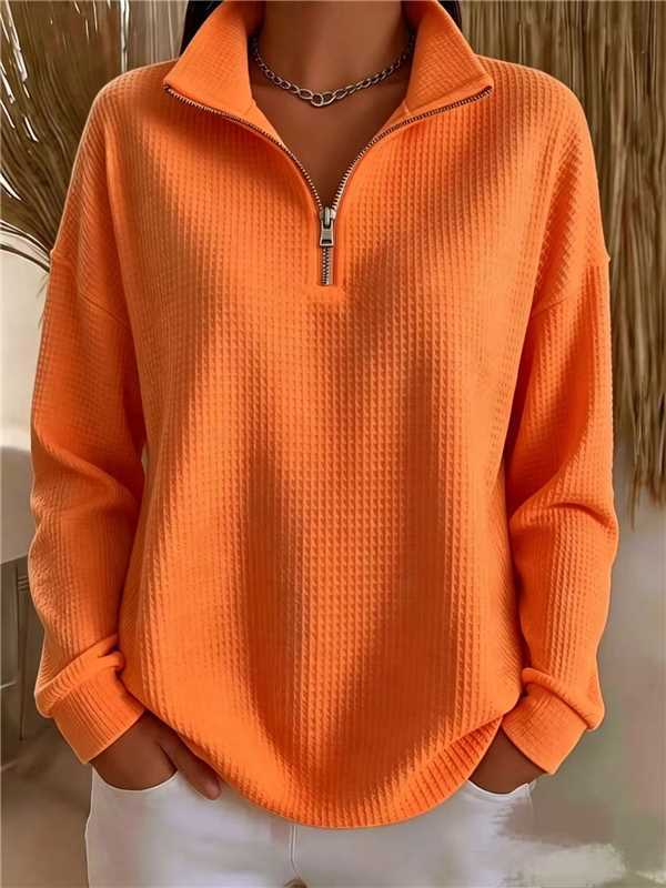 Women's Waffle Knit Quarter Zip Oversized Sweatshirt