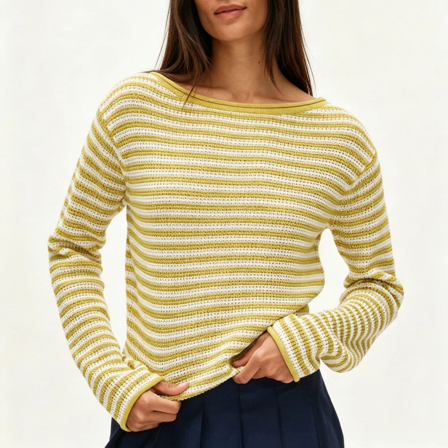 Striped Knit Sweater Round Neck Loose Pullover