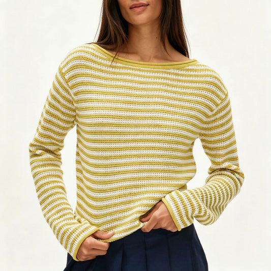 Striped Knit Sweater Round Neck Loose Pullover