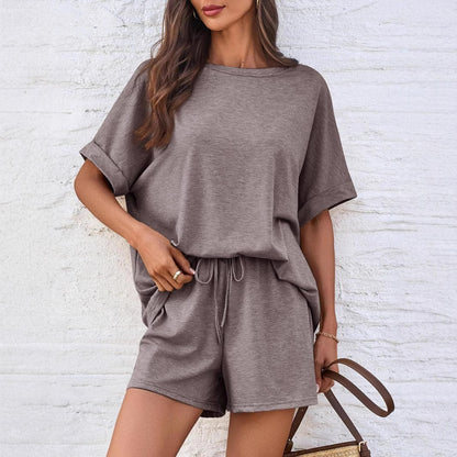 Batwing Sleeve Tee and Drawstring Shorts Lounge Set