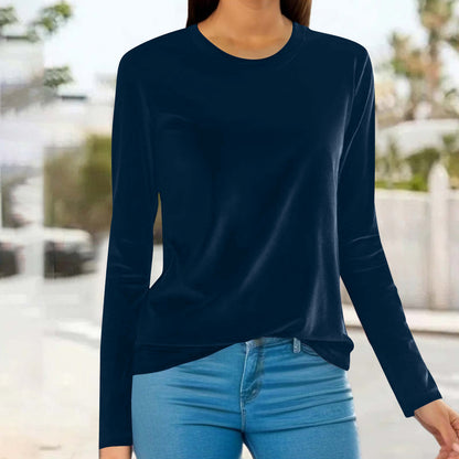 Women's Velvet Long Sleeve Crew Neck Top