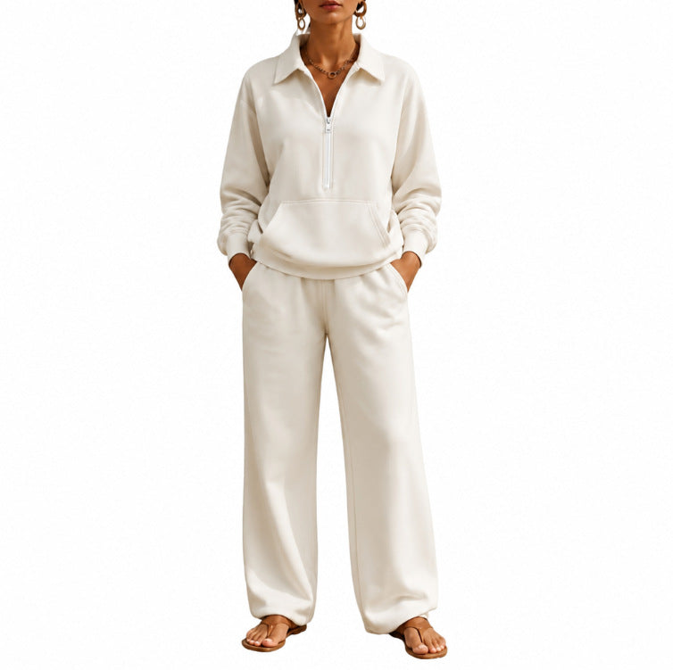 Women's Half Zip Sweatshirt Wide Leg Pants Lounge Set