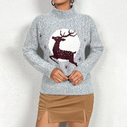 Women's Reindeer Chenille Mock Neck Sweater