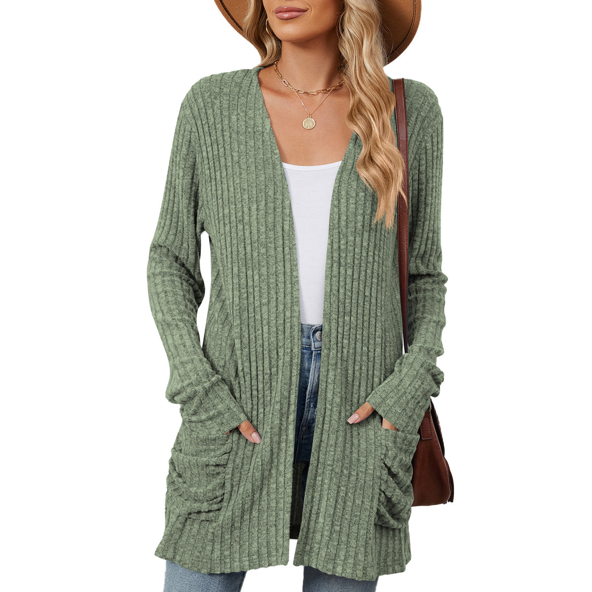 Women's Open Front Long Cardigan Sweater with Pockets
