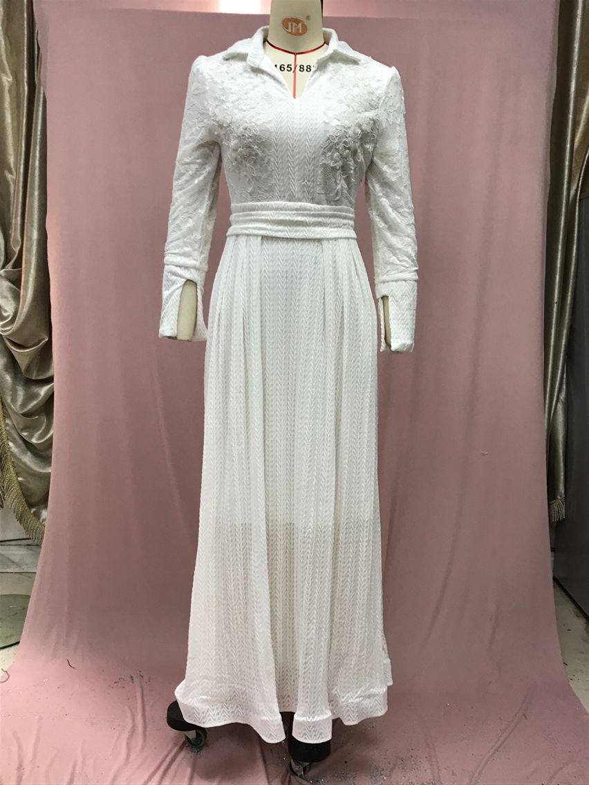 White Lace Floral Maxi Dress Long Sleeve Vintage Formal