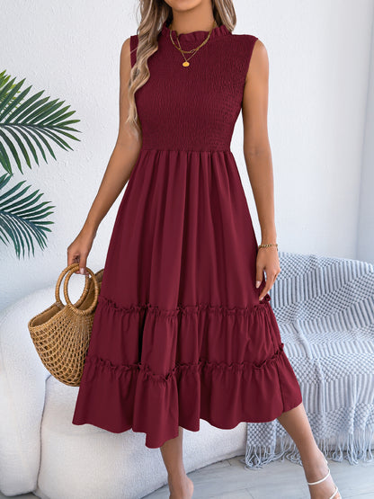 Smocked Sleeveless Ruffle Midi Dress Flowy Summer