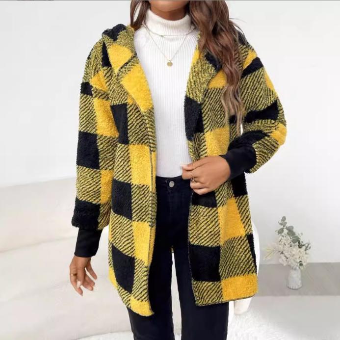 Women's Oversized Plaid Hooded Cardigan Sweater