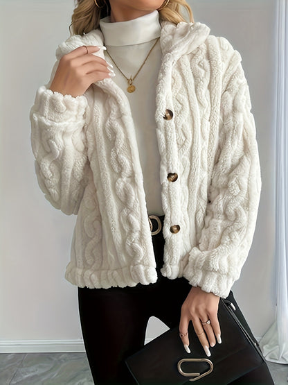 Women's Sherpa Cable Knit Button Up Winter Jacket