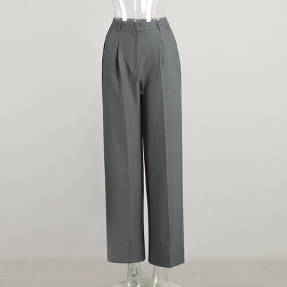 Women's High Waist Pleated Straight Leg Tailored Pants