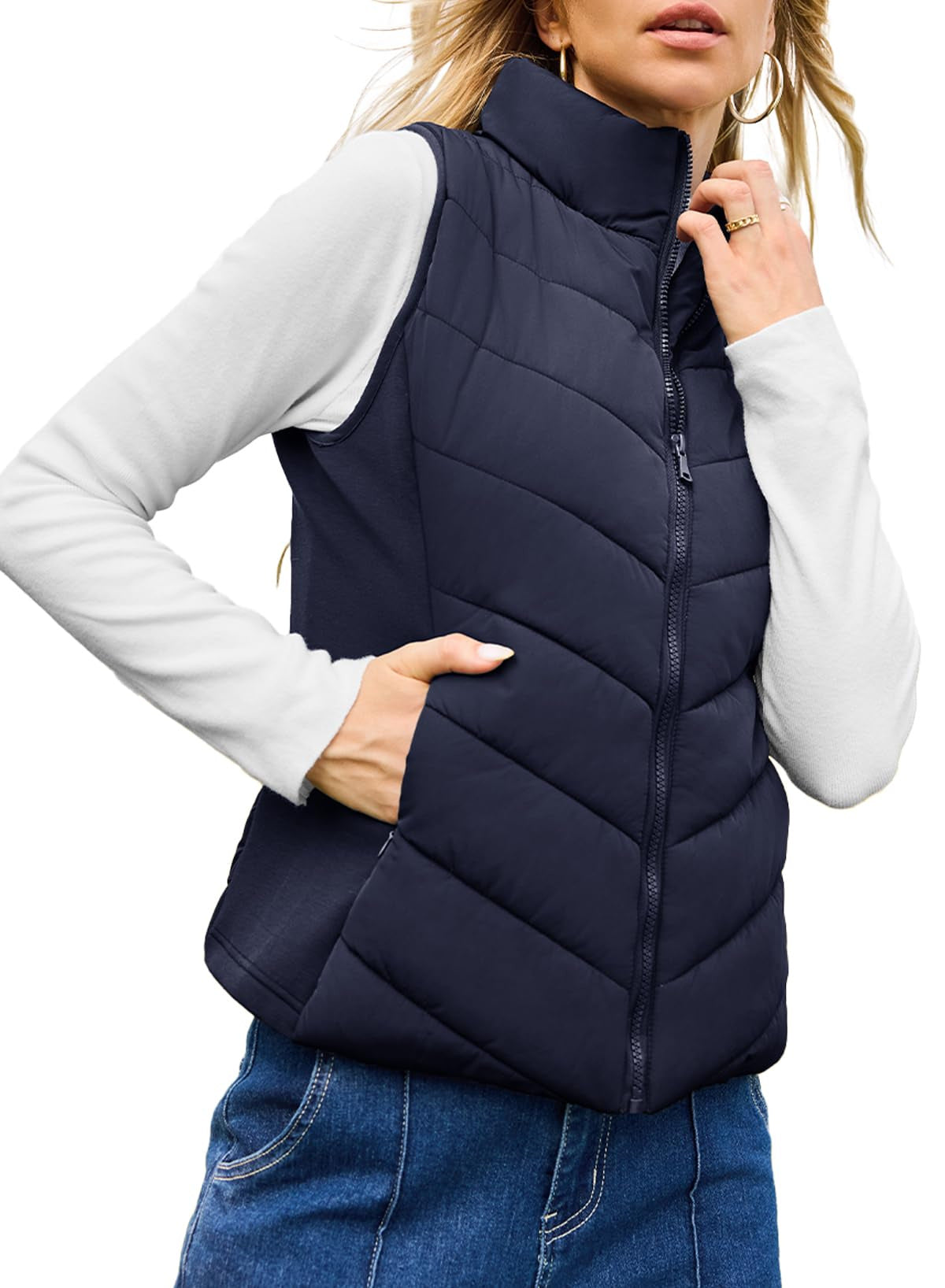 Women's Quilted Zip Up Puffer Vest Sleeveless Jacket