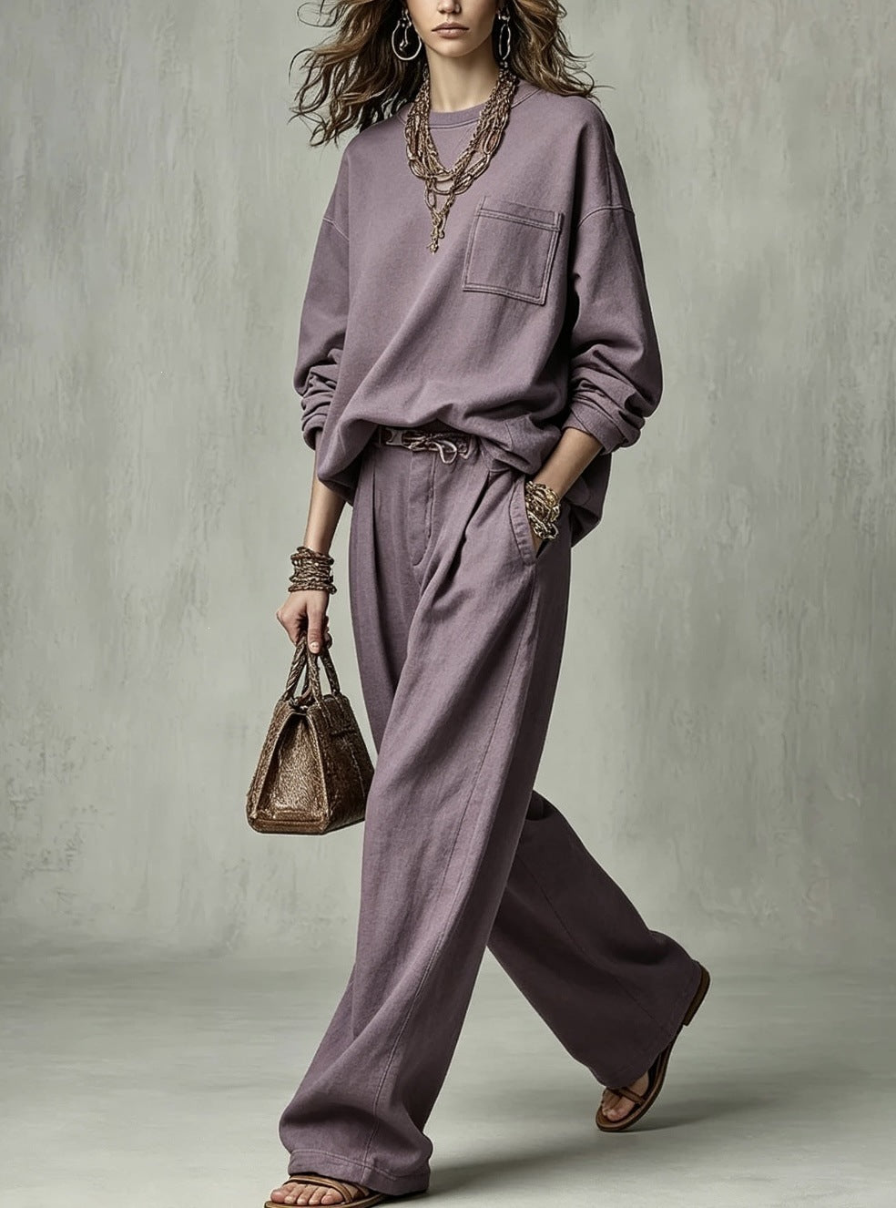 Women's Oversized Crewneck Sweatshirt Wide Leg Pant Set