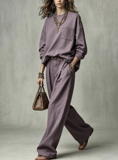 Women's Oversized Crewneck Sweatshirt Wide Leg Pant Set