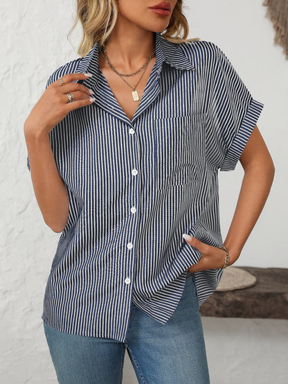 Loose Striped Short-Sleeve Shirt