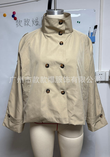 Women's Belted Double Breasted Cropped Trench Coat